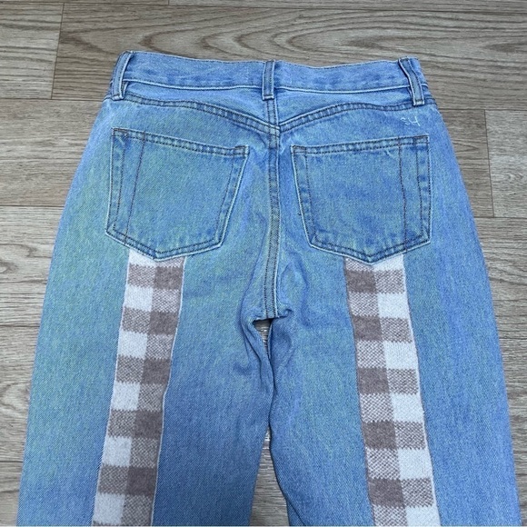 Still Here New York Wool Gingham Tate Denim Straight Mom Jeans Vintage Blue 24 - Picture 5 of 14